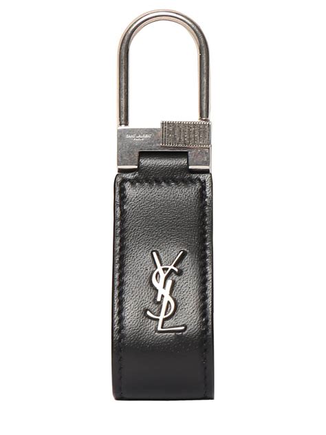 Schlüsselanhänger YSL aus Leder in Schwarz .